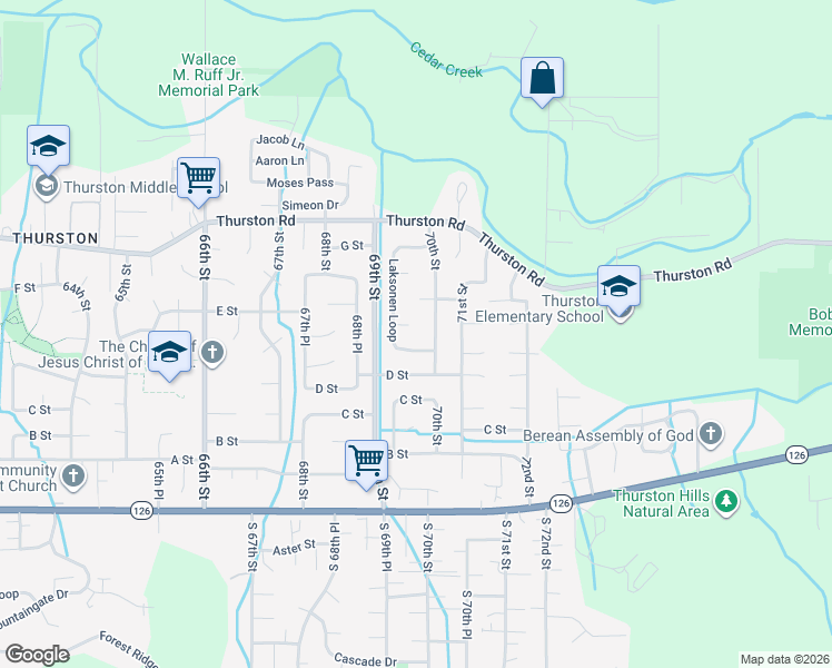 map of restaurants, bars, coffee shops, grocery stores, and more near 531 Laksonen Loop in Springfield