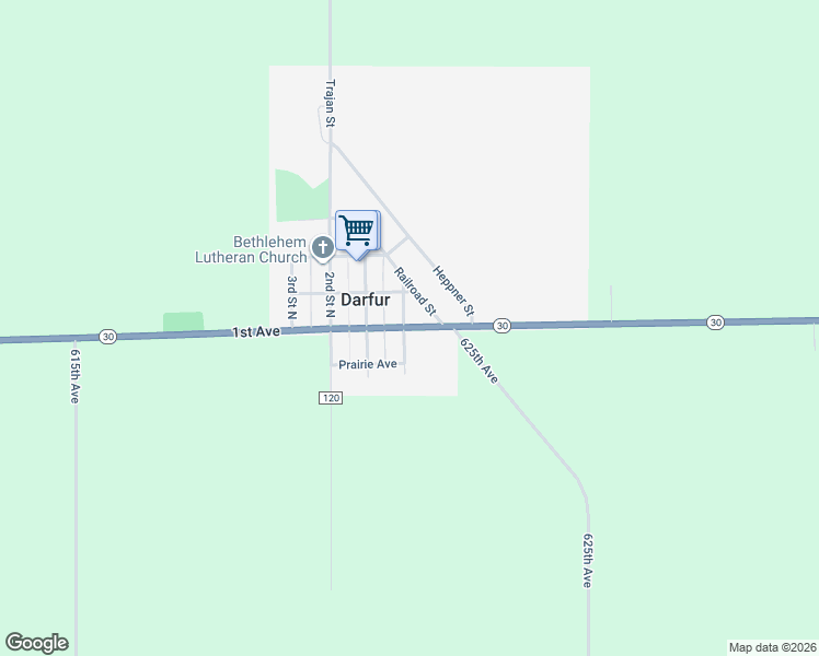 map of restaurants, bars, coffee shops, grocery stores, and more near 100 1st Street South in Darfur