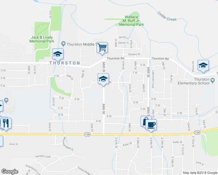 map of restaurants, bars, coffee shops, grocery stores, and more near 6637 E Street in Springfield