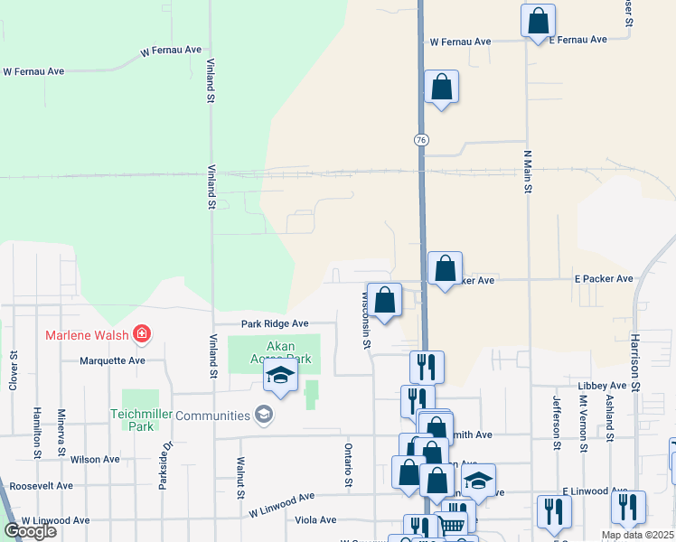 map of restaurants, bars, coffee shops, grocery stores, and more near 780 West Packer Avenue in Oshkosh