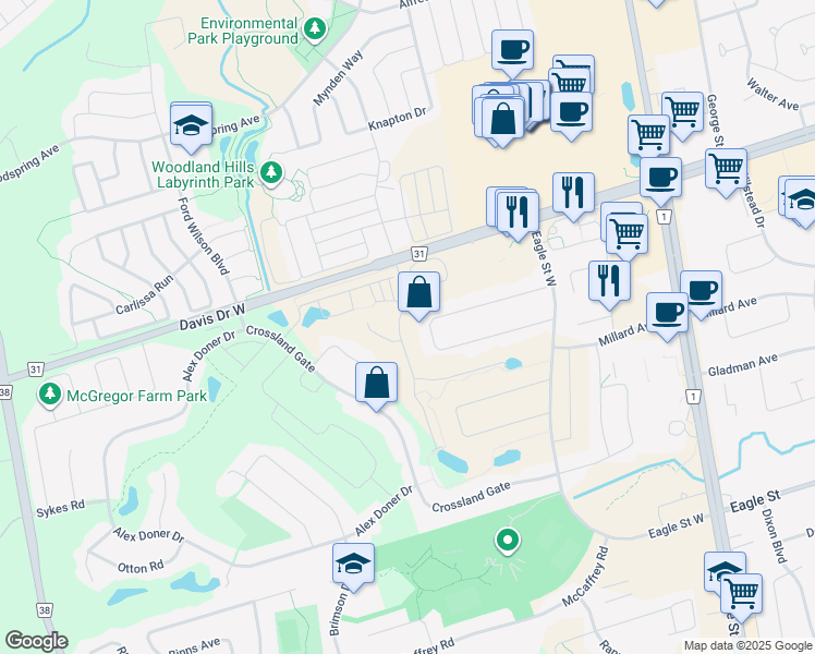 map of restaurants, bars, coffee shops, grocery stores, and more near 83 Mitchell Place in Newmarket
