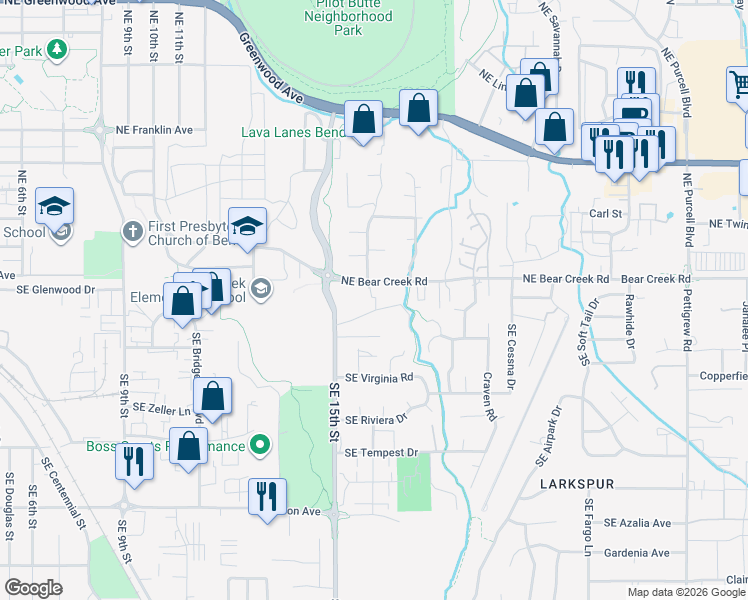 map of restaurants, bars, coffee shops, grocery stores, and more near 1550 Southeast Ramsay Road in Bend