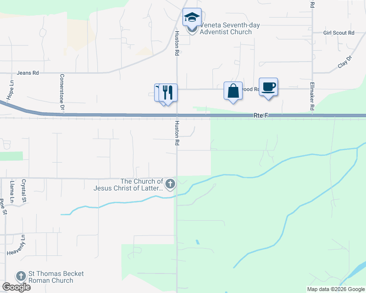 map of restaurants, bars, coffee shops, grocery stores, and more near 25651 Tidball Ln in Veneta