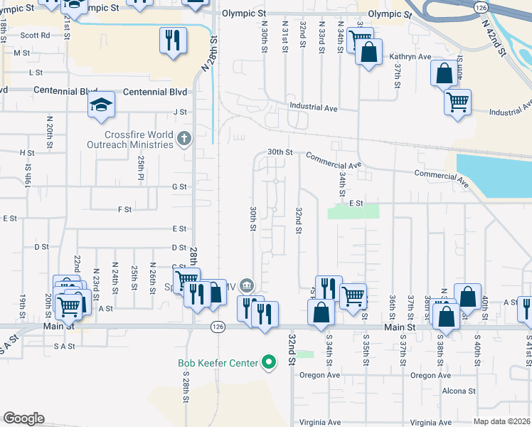map of restaurants, bars, coffee shops, grocery stores, and more near 317 30th Street in Springfield