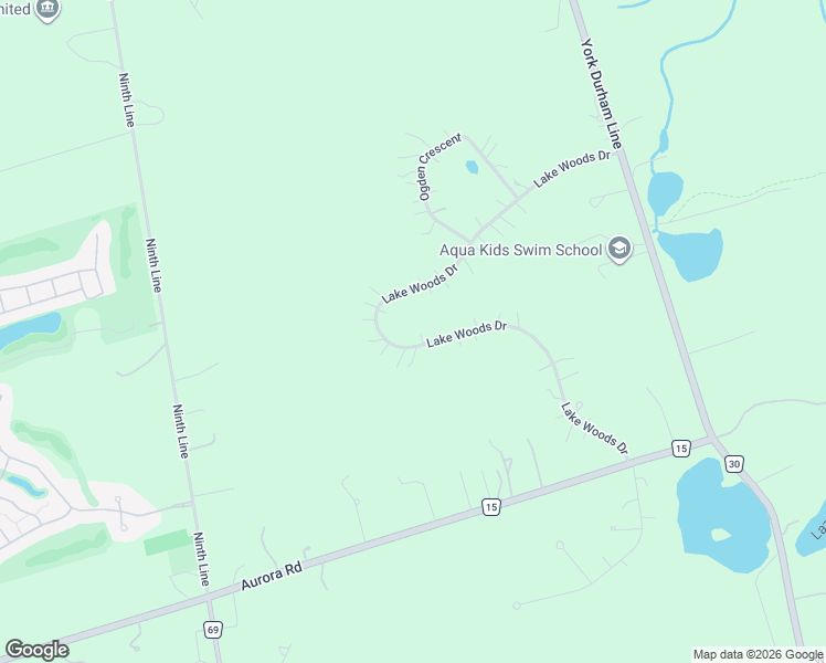 map of restaurants, bars, coffee shops, grocery stores, and more near 46 Lake Woods Drive in Whitchurch-Stouffville