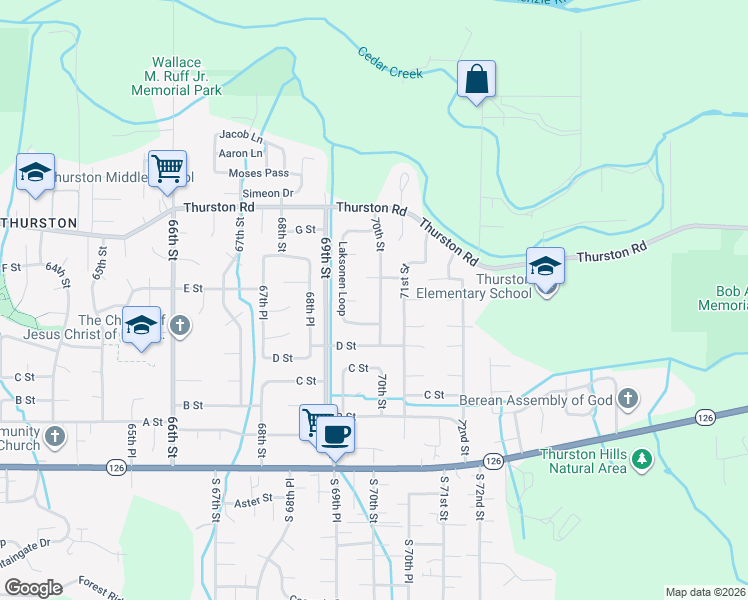 map of restaurants, bars, coffee shops, grocery stores, and more near 531 Laksonen Loop in Springfield
