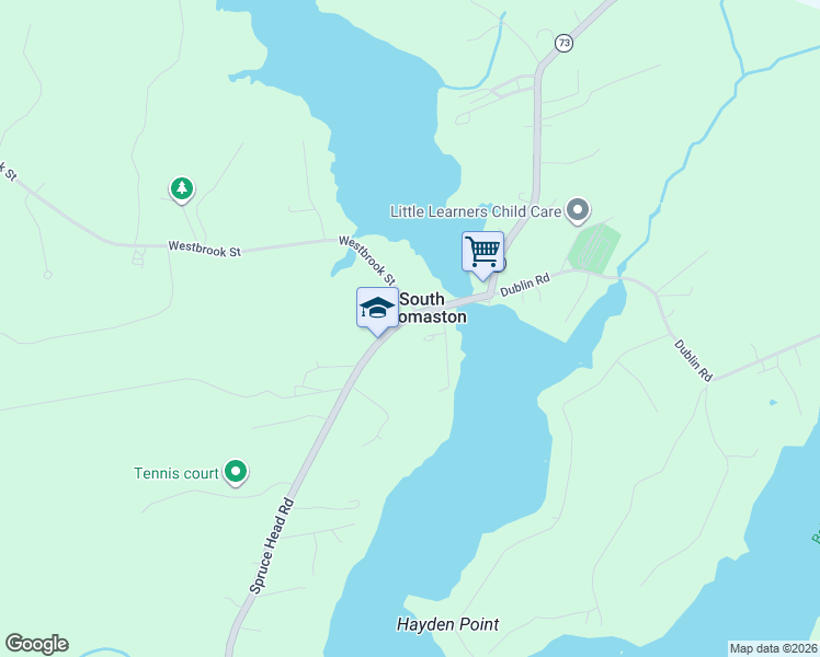 map of restaurants, bars, coffee shops, grocery stores, and more near 13 Chapel Street in South Thomaston