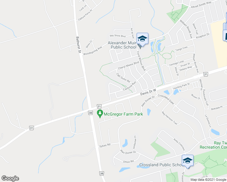 map of restaurants, bars, coffee shops, grocery stores, and more near 357 Carlissa Run in Newmarket