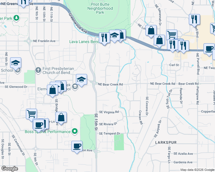 map of restaurants, bars, coffee shops, grocery stores, and more near 1550 Southeast Ramsay Road in Bend