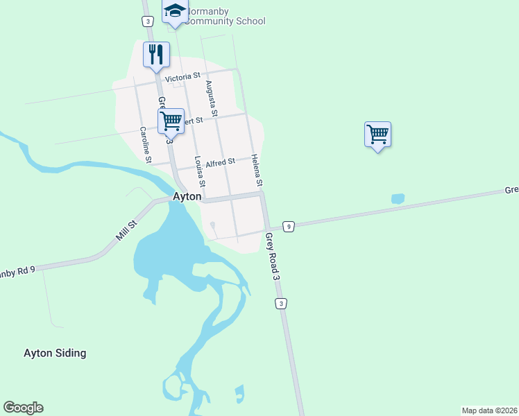map of restaurants, bars, coffee shops, grocery stores, and more near 115 Helena Street in Ayton