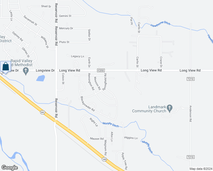 map of restaurants, bars, coffee shops, grocery stores, and more near 6041 Springfield Road in Rapid City