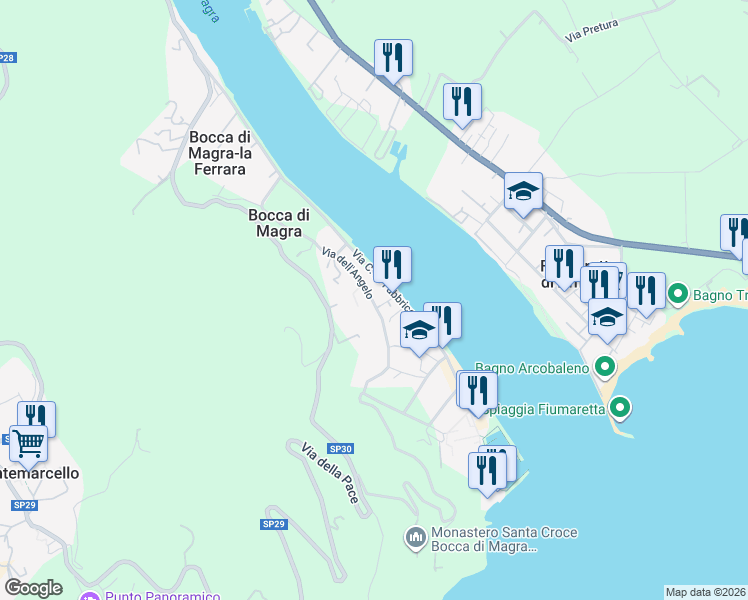 map of restaurants, bars, coffee shops, grocery stores, and more near in Bocca di Magra