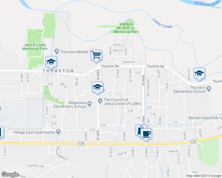 map of restaurants, bars, coffee shops, grocery stores, and more near 690 67th Street in Springfield