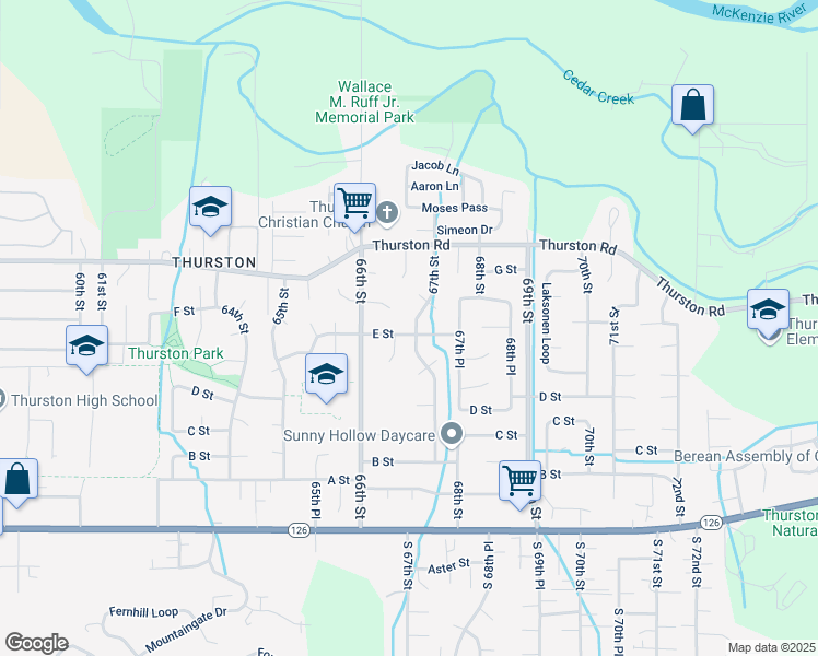 map of restaurants, bars, coffee shops, grocery stores, and more near 690 67th Street in Springfield