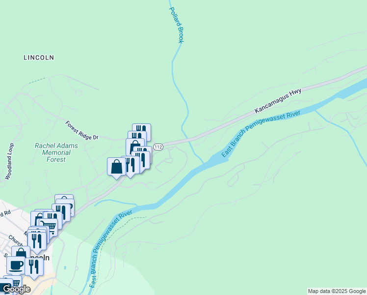 map of restaurants, bars, coffee shops, grocery stores, and more near 33 Brookline Road in Lincoln
