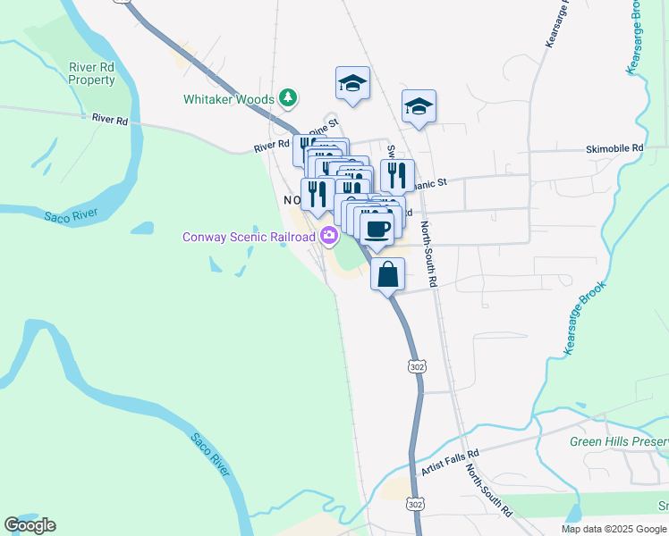 map of restaurants, bars, coffee shops, grocery stores, and more near Norcross Circle in Conway