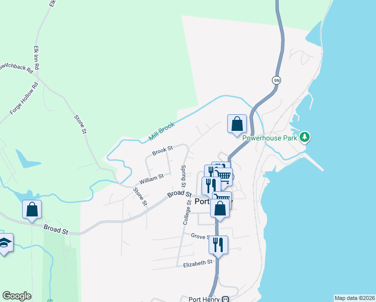 map of restaurants, bars, coffee shops, grocery stores, and more near 67 Spring St in Port Henry
