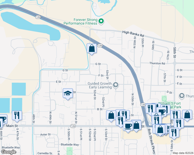 map of restaurants, bars, coffee shops, grocery stores, and more near 705 52nd Place in Springfield
