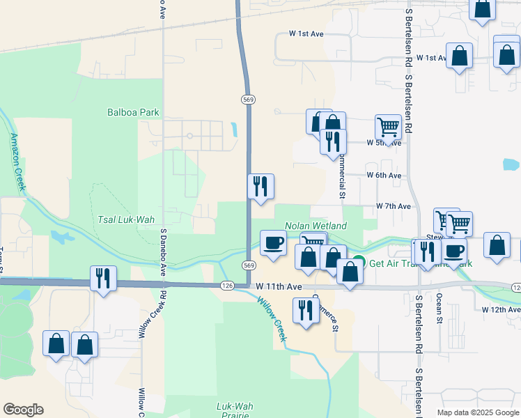 map of restaurants, bars, coffee shops, grocery stores, and more near Randy Pape Beltline in Eugene