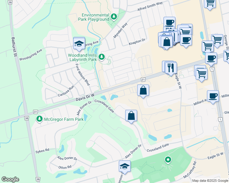 map of restaurants, bars, coffee shops, grocery stores, and more near 187 Harding Park Street in Newmarket