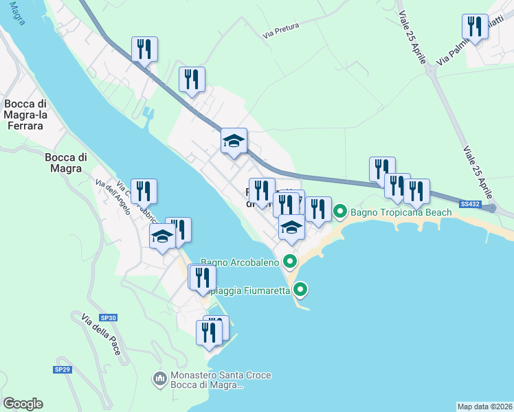map of restaurants, bars, coffee shops, grocery stores, and more near in Province of La Spezia