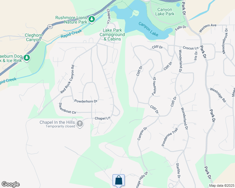 map of restaurants, bars, coffee shops, grocery stores, and more near 3500 Chapel Lane in Rapid City