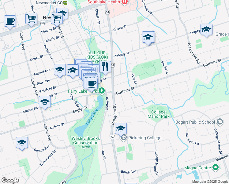 map of restaurants, bars, coffee shops, grocery stores, and more near in Newmarket
