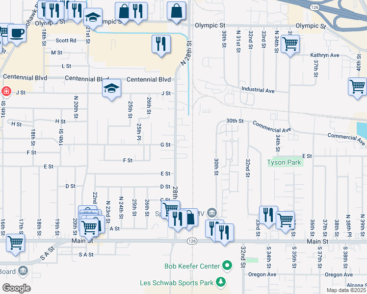 map of restaurants, bars, coffee shops, grocery stores, and more near 775 28th Street in Springfield