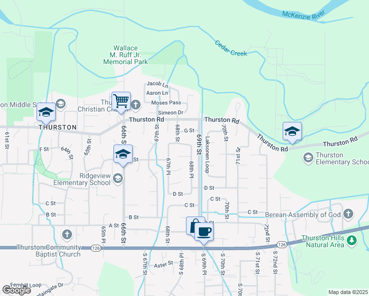 map of restaurants, bars, coffee shops, grocery stores, and more near 6837 F Street in Springfield