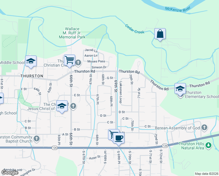 map of restaurants, bars, coffee shops, grocery stores, and more near 6837 F Street in Springfield