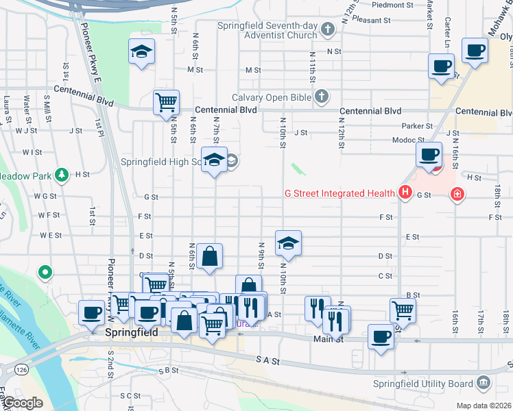 map of restaurants, bars, coffee shops, grocery stores, and more near 749 9th Street in Springfield