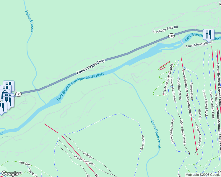 map of restaurants, bars, coffee shops, grocery stores, and more near 1 Crooked Mountain Road in Lincoln