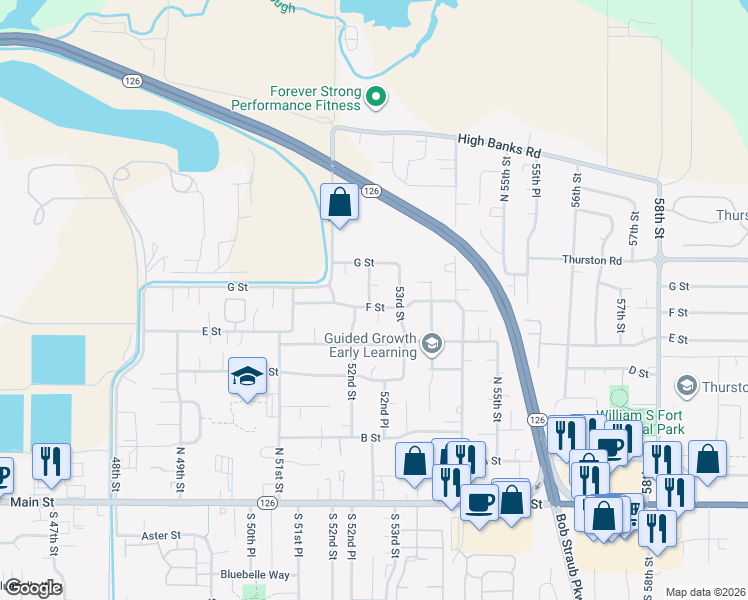 map of restaurants, bars, coffee shops, grocery stores, and more near 705 52nd Place in Springfield