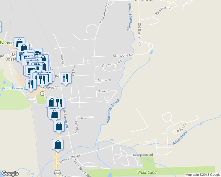 map of restaurants, bars, coffee shops, grocery stores, and more near 238 Grove Street in Conway