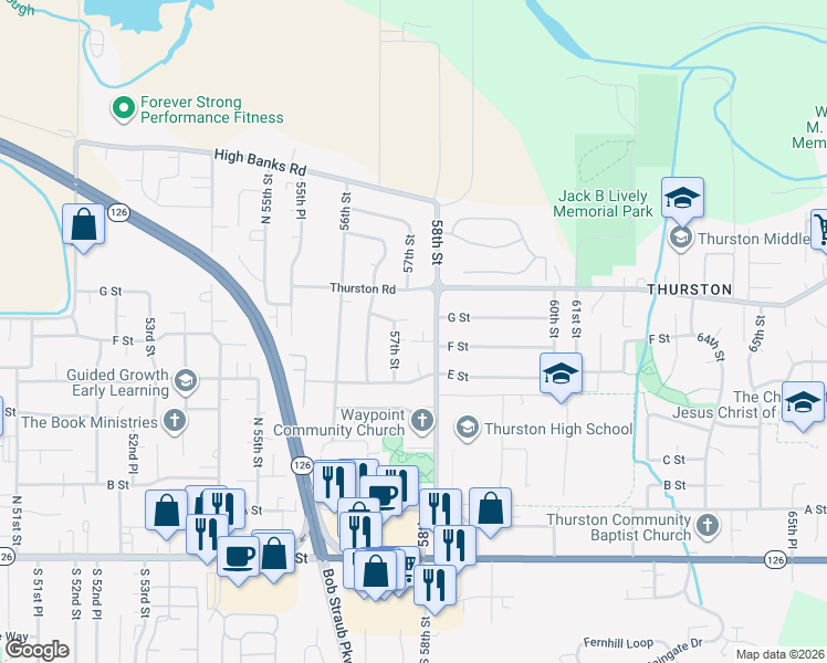 map of restaurants, bars, coffee shops, grocery stores, and more near 692 58th Street in Springfield