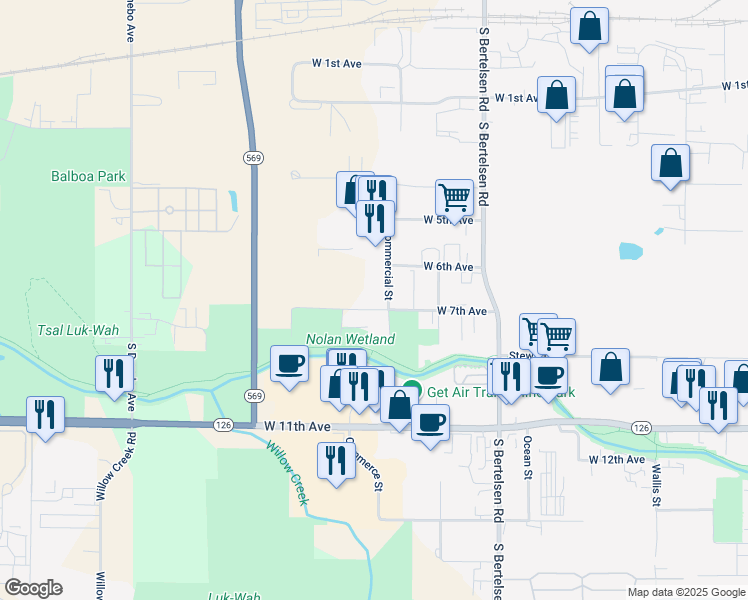 map of restaurants, bars, coffee shops, grocery stores, and more near 4285 West 7th Avenue in Eugene