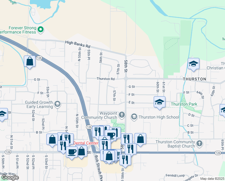map of restaurants, bars, coffee shops, grocery stores, and more near 852 57th Street in Springfield
