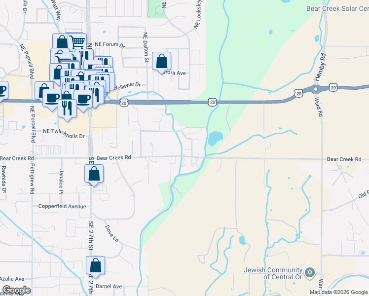 map of restaurants, bars, coffee shops, grocery stores, and more near 62009 Dantili Road in Bend