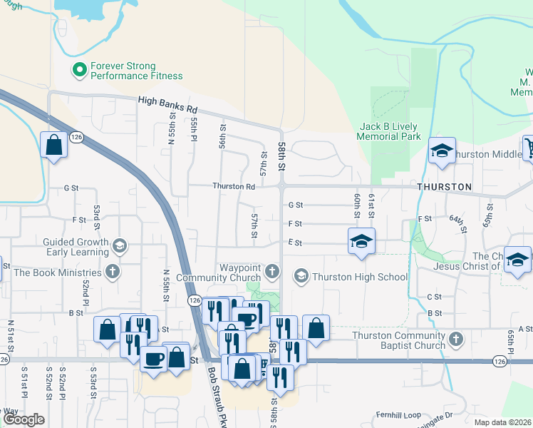 map of restaurants, bars, coffee shops, grocery stores, and more near 692 58th Street in Springfield