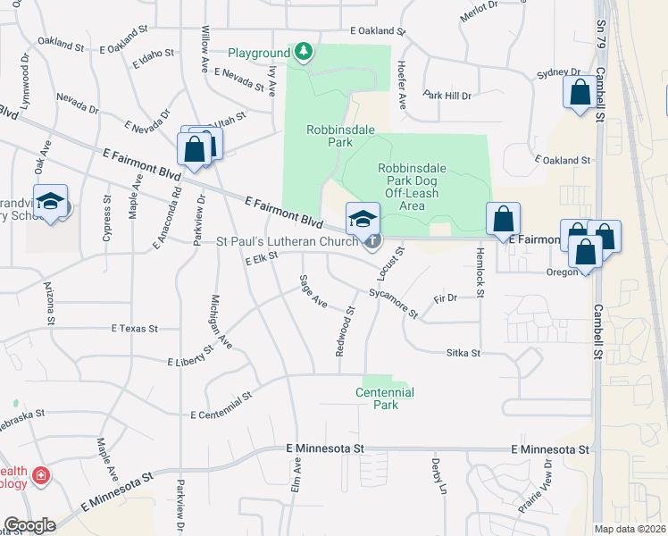 map of restaurants, bars, coffee shops, grocery stores, and more near 810 Sycamore Street in Rapid City
