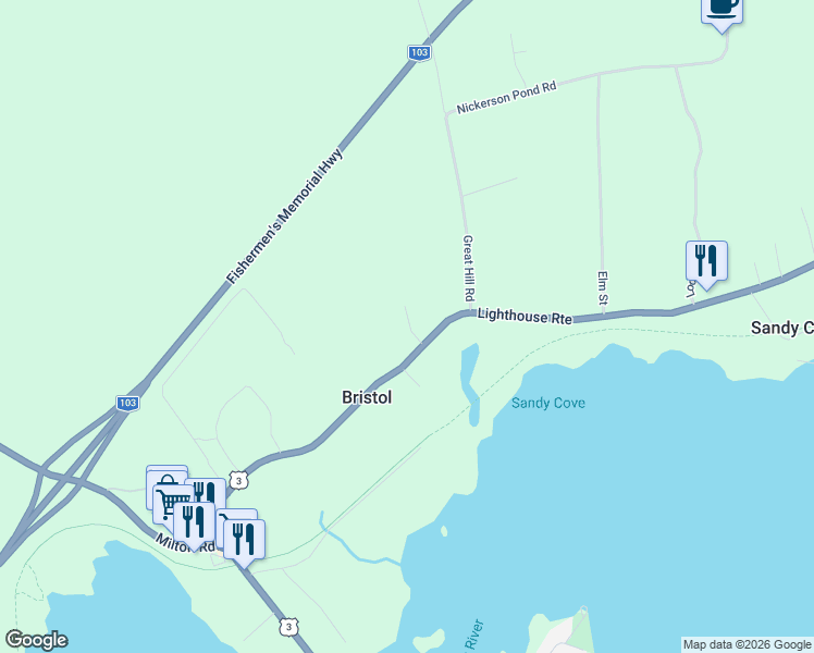 map of restaurants, bars, coffee shops, grocery stores, and more near in Region of Queens Municipality