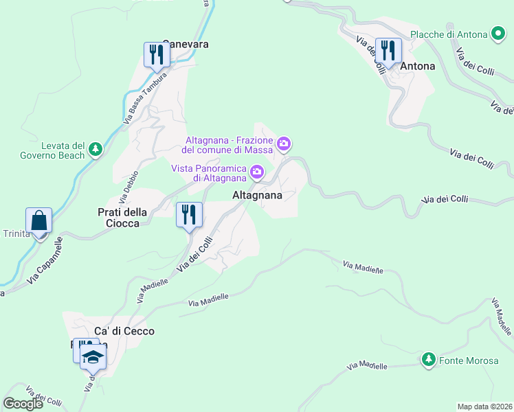 map of restaurants, bars, coffee shops, grocery stores, and more near in Altagnana
