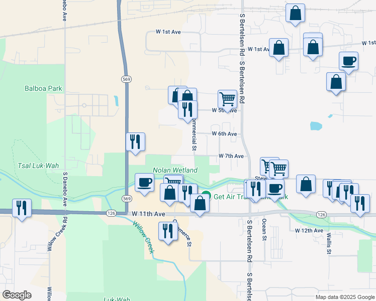map of restaurants, bars, coffee shops, grocery stores, and more near 4285 W 7th Ave in Eugene