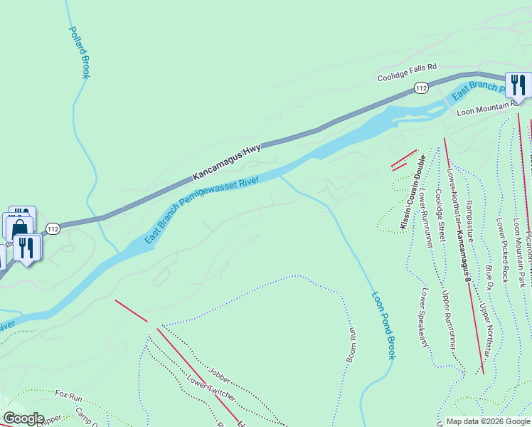 map of restaurants, bars, coffee shops, grocery stores, and more near 1 Crooked Mountain Road in Lincoln