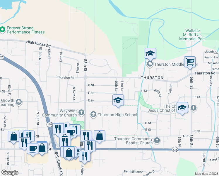 map of restaurants, bars, coffee shops, grocery stores, and more near 5995 G Street in Springfield