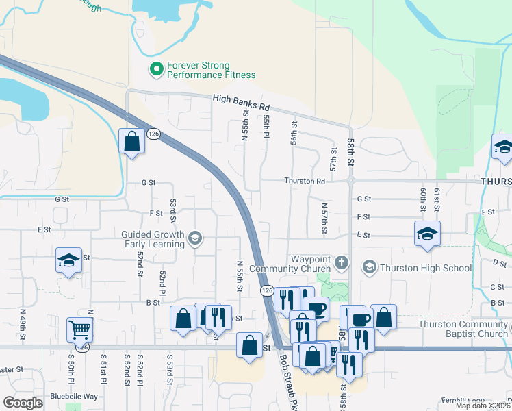 map of restaurants, bars, coffee shops, grocery stores, and more near 806 North 55th Street in Springfield