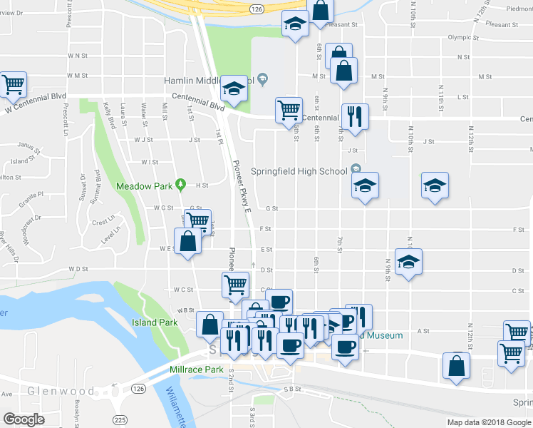 map of restaurants, bars, coffee shops, grocery stores, and more near 736 4th Street in Springfield