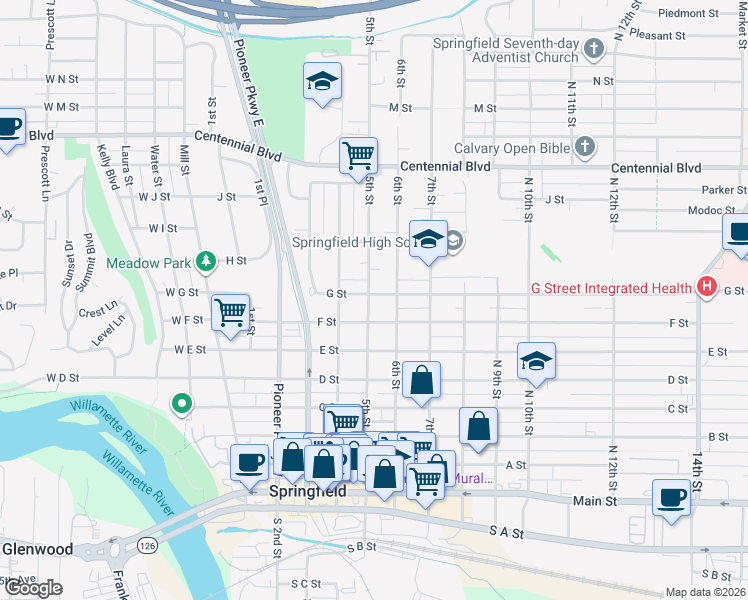 map of restaurants, bars, coffee shops, grocery stores, and more near 743 North 5th Street in Springfield