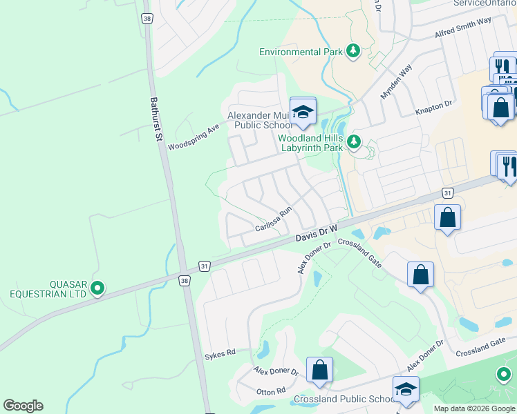 map of restaurants, bars, coffee shops, grocery stores, and more near 40 Cliff Gunn Road in Newmarket