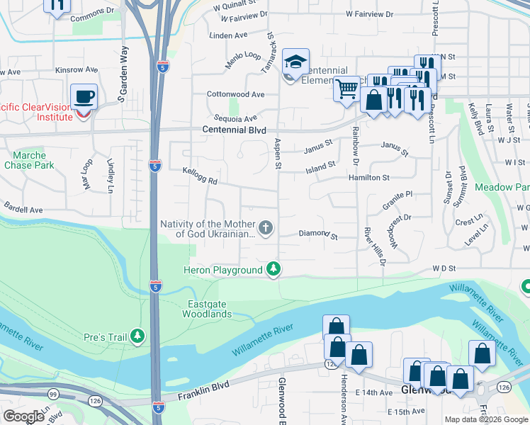 map of restaurants, bars, coffee shops, grocery stores, and more near 1353 Oksanna Street in Springfield